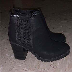 Black Chunky 3” Heeled Ankle Bootie